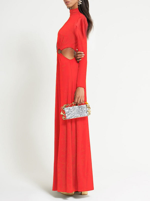 Lace-up Mock Neck Maxi Dress--Clearance