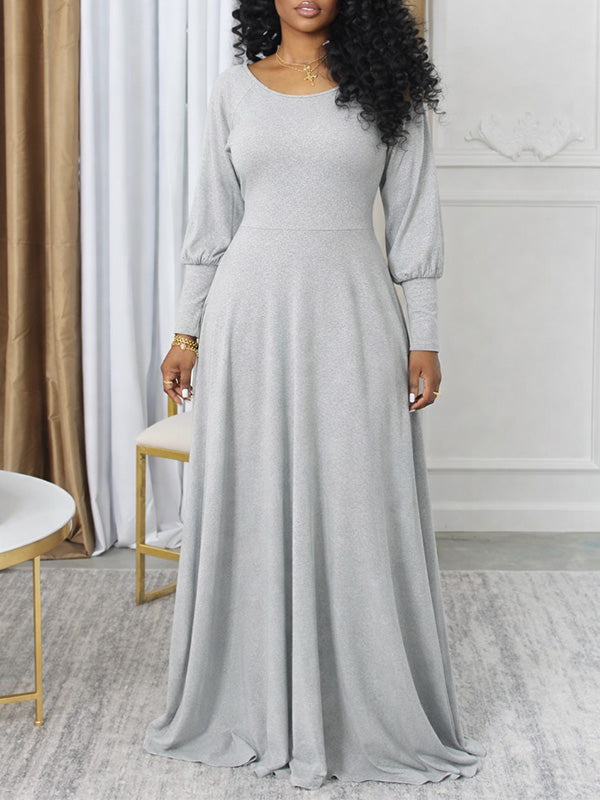Solid Bishop Sleeve Maxi Dress--Clearance