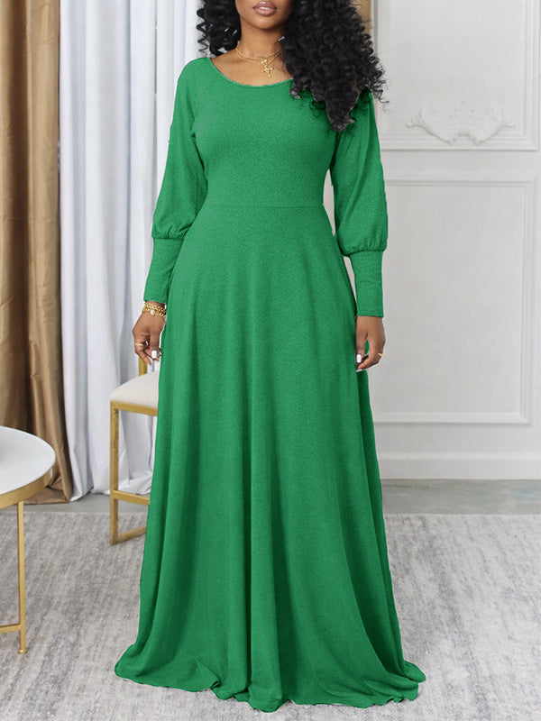 Solid Bishop Sleeve Maxi Dress--Clearance