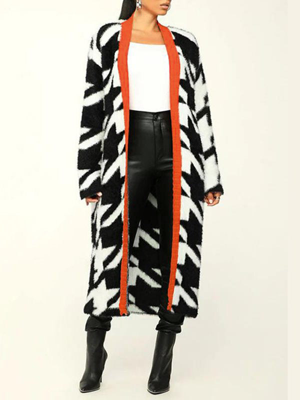 Houndstooth Open-Front Cardigan--Clearance Black XL