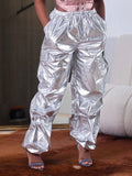 Metallic Cargo Pants--Clearance Silver L