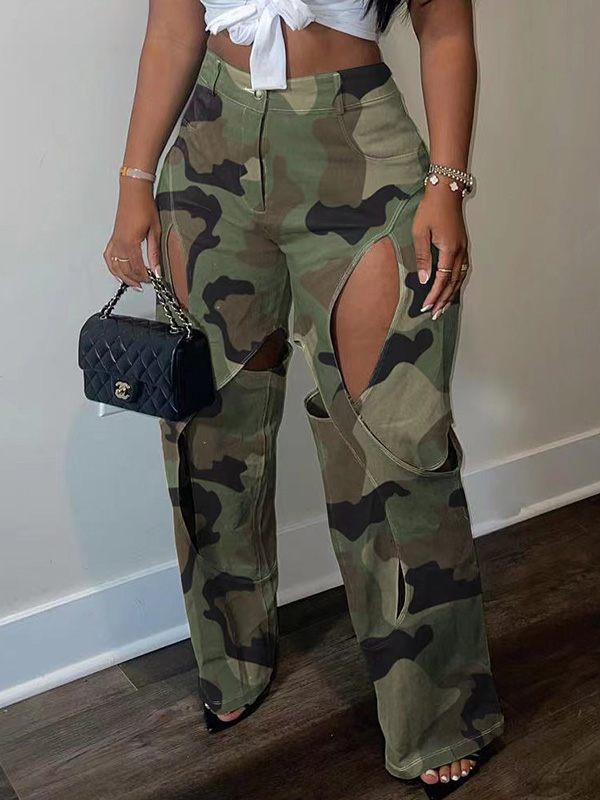 Camo Cutout Pants Olive