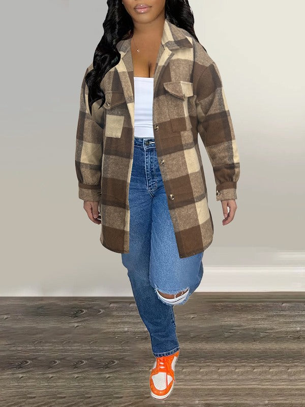 Plaid Shirt Jacket Khaki