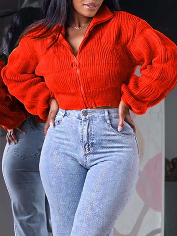 Solid Zip-Front Sweater--Clearance