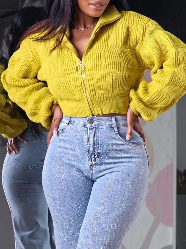 Solid Zip-Front Sweater--Clearance Yellow
