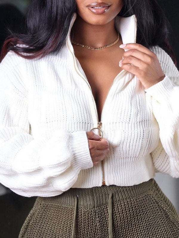 Solid Zip-Front Sweater--Clearance