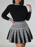 Printed Pleated Dress Black