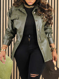 Faux Leather Shirt Jacket Olive