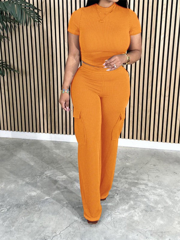 Solid Tee & Cargo Pants Set--Clearance Orange