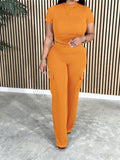Solid Tee & Cargo Pants Set Orange