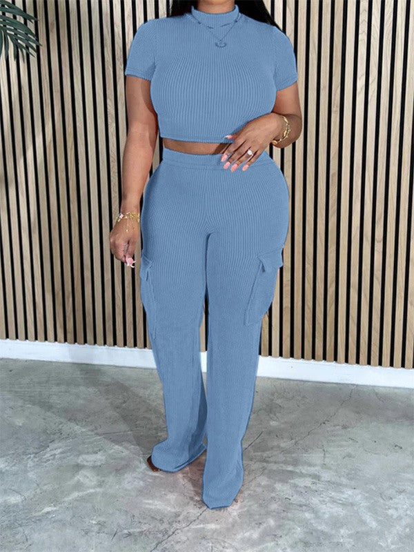 Solid Tee & Cargo Pants Set--Clearance Icy Blue