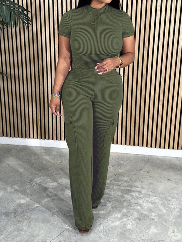 Solid Tee & Cargo Pants Set--Clearance Olive
