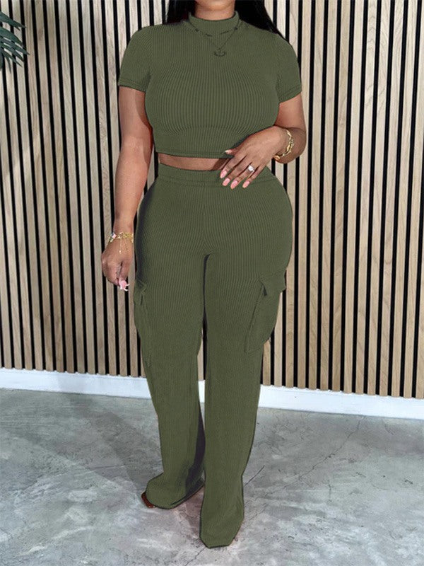 Solid Tee & Cargo Pants Set--Clearance