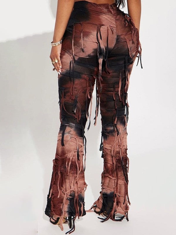 Fringe Tie-Dye Pants--Clearance