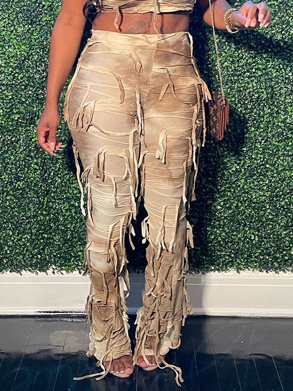 Fringe Tie-Dye Pants--Clearance