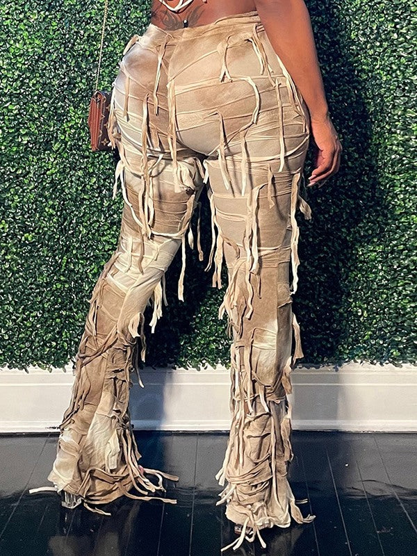 Fringe Tie-Dye Pants--Clearance