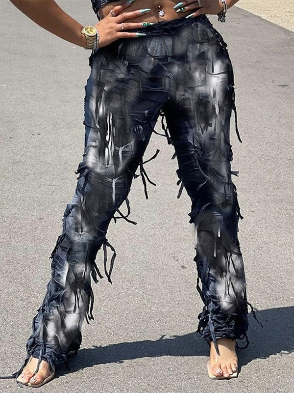 Fringe Tie-Dye Pants--Clearance