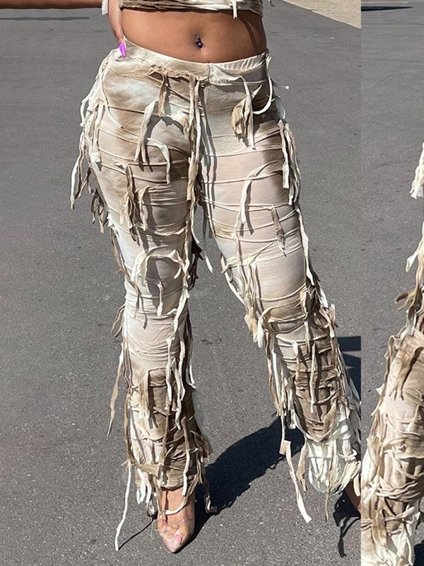 Fringe Tie-Dye Pants--Clearance