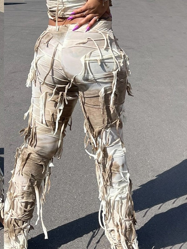 Fringe Tie-Dye Pants--Clearance