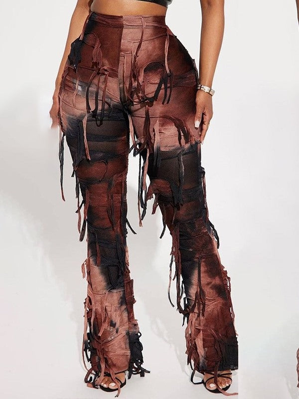 Fringe Tie-Dye Pants--Clearance