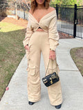 Twisted Top & Cargo Pants Set Ivory