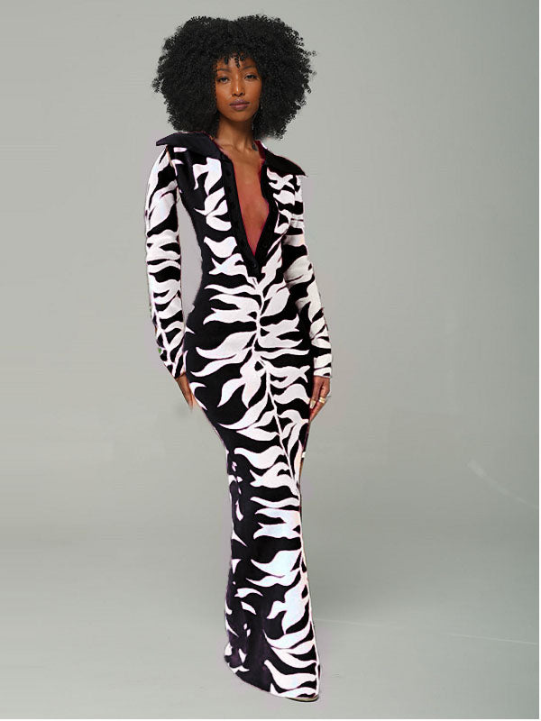 Printed Button-Front Dress--Clearance Black