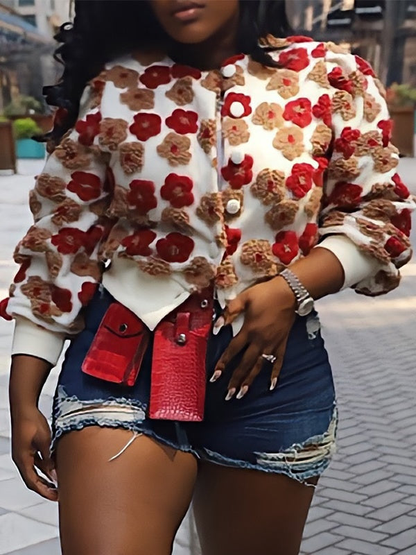 Floral Bomber Jacket Red