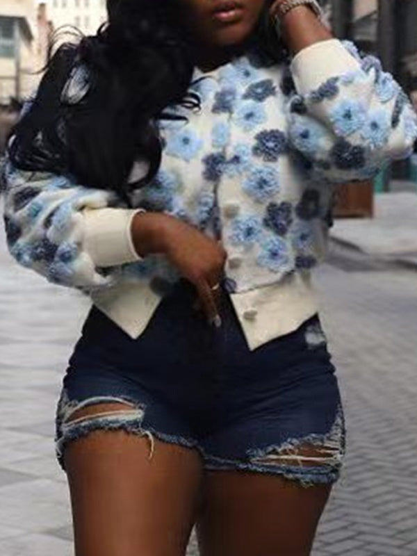 Floral Bomber Jacket Blue