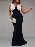 Floral Mermaid Dress--Clearance Black S