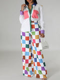 Colorblock Shirt & Wide-Leg Pants Set--Clearance Contrast Colors