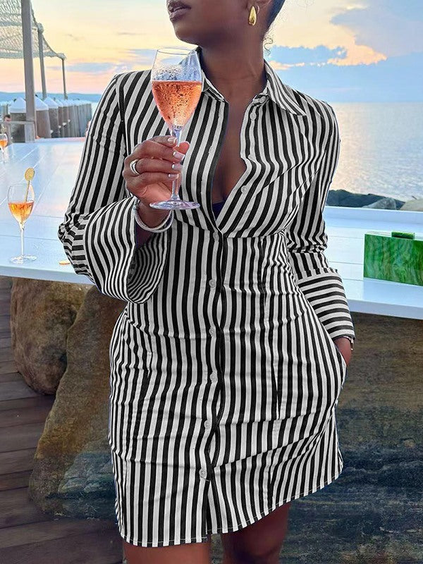 Stripe Shirt Dress Black
