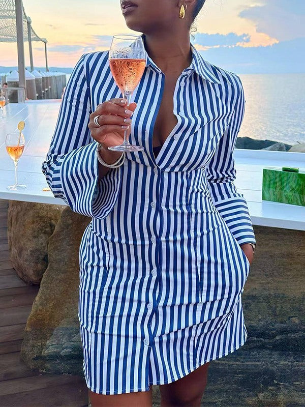 Stripe Shirt Dress Blue