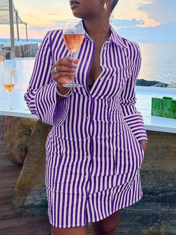 Stripe Shirt Dress Purple