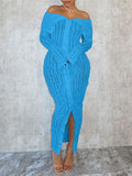 Off-Shoulder Button-Front Ruched Dress--Clearance Blue L