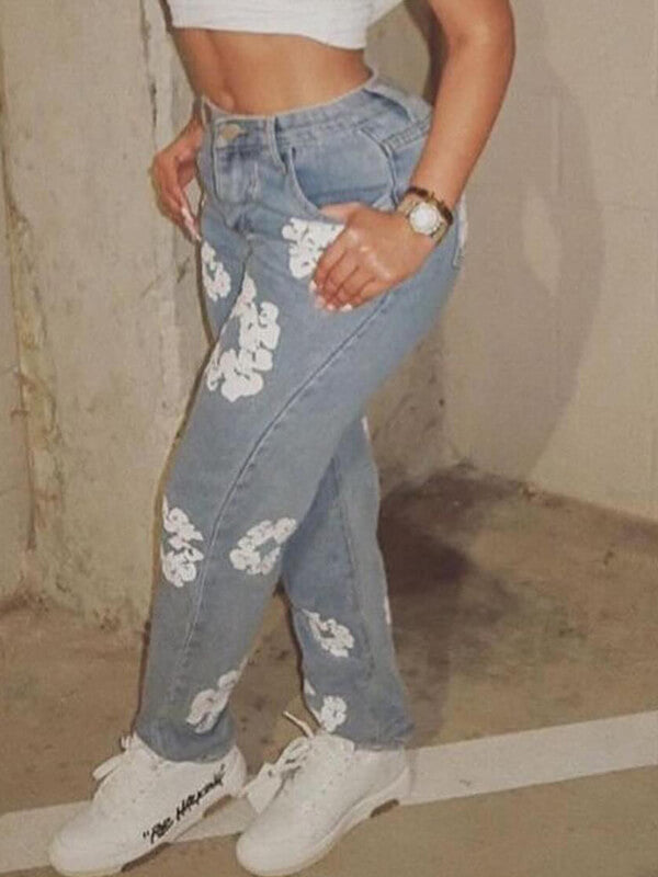 Floral Print Jeans--Clearance