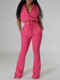 Solid Zip Top & Drawstring Pants Set--Clearance Hot Pink S