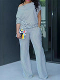 Stripe Boat-Neck Top & Pants Set White