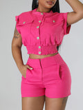 Button-Front Shirt & Shorts Set--Clearance Hot Pink S