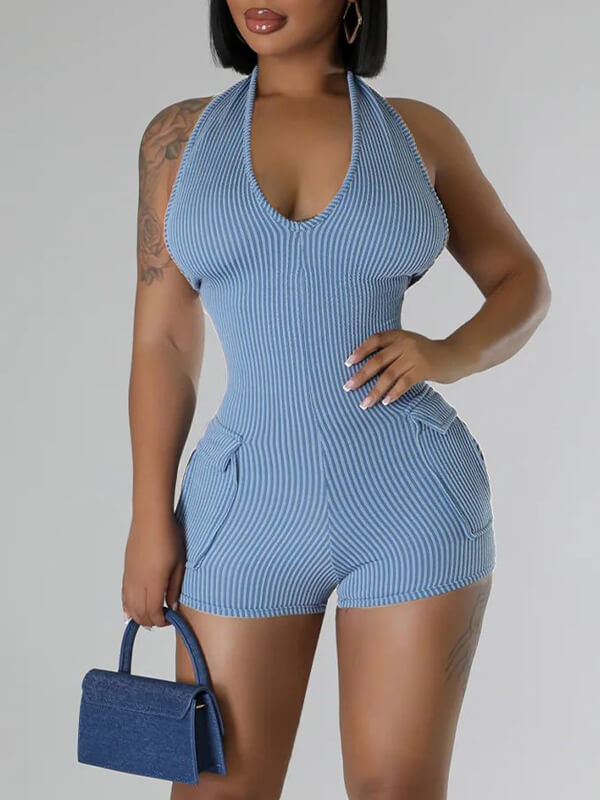 Halter Cargo Romper--Clearance Icy Blue S