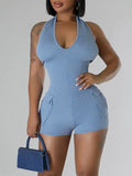 Halter Cargo Romper--Clearance Icy Blue S