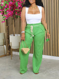 Tied Elastic-Waist Pants Green