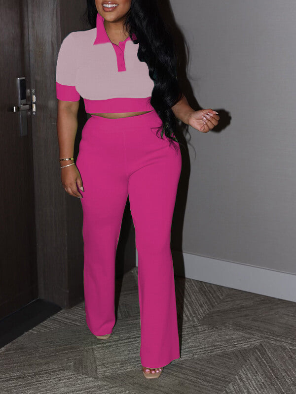 Polo Top & Pants Set Hot Pink