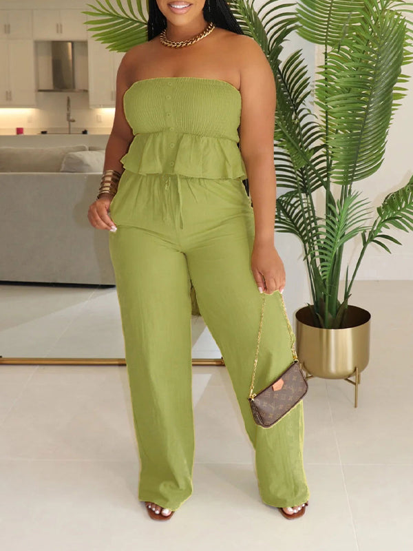 Solid Tube Top & Pants Set--Clearance Green S