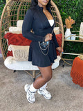 Solid Zip Top & Mini Skirt Set--Clearance Black S