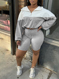 Two-Tone Zip Hoodie & Biker Shorts Set--Clearance Gray S