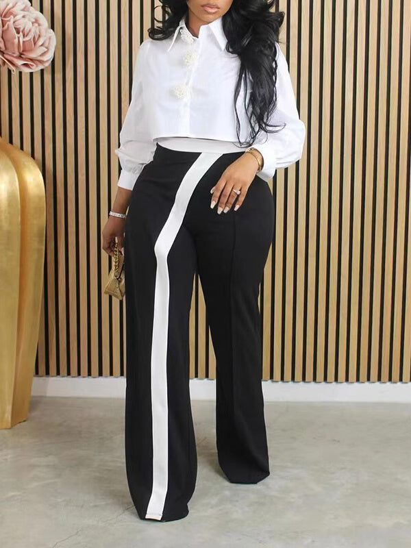 Two-Tone Combo Pants Black