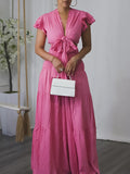 Solid Tied Top & Wide-Leg Pants Set Pink