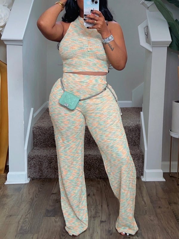 Printed Tank Top & Pants Set Beige