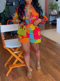 Printed Shirt & Shorts Set--Clearance Orange S