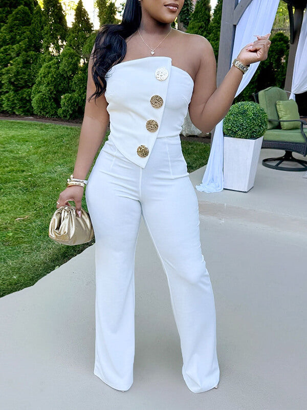 Button Strapless Jumpsuit--Clearance